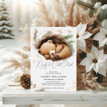 Cold Outside Woodland Bear Winter Baby Shower Invitation