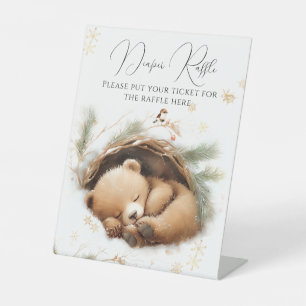 Cold Outside Woodland Bear Winter Baby Shower Pedestal Sign