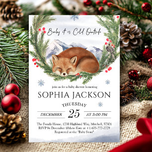 Cold Outside Woodland Fox Winter Baby Shower Invitation