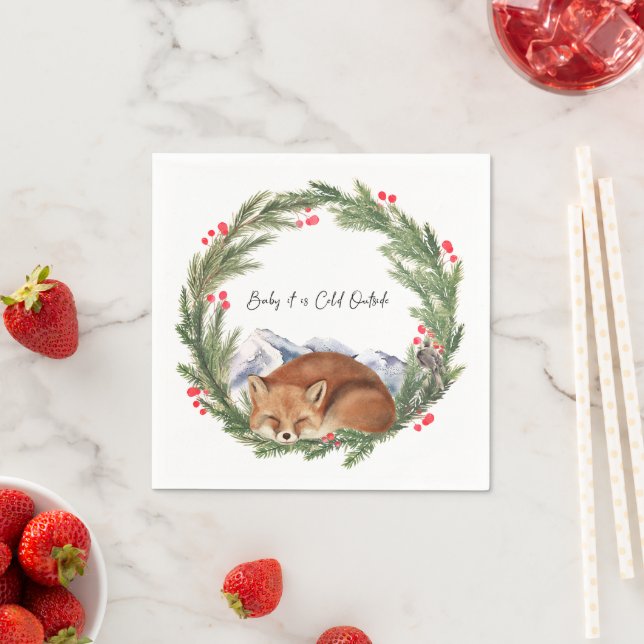 Cold Outside Woodland Fox Winter Baby Shower Napkins (Insitu)