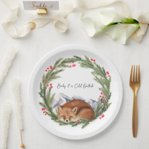 Cold Outside Woodland Fox Winter Baby Shower Paper Plates