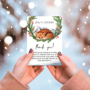 Cold Outside Woodland Fox Winter Baby Shower Thank You Card