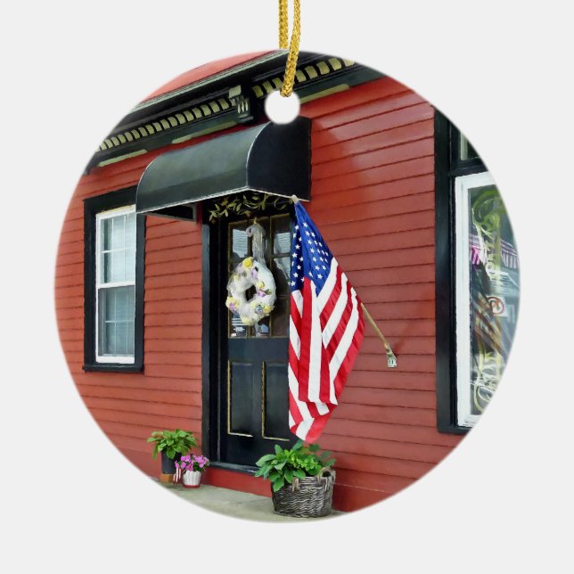 Cold Spring, NY - Street With Red Building Ceramic Ornament (Front)