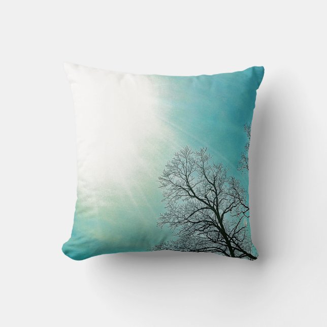 Cold Trees & A Winter Sun Nature Art Throw Pillow (Front)