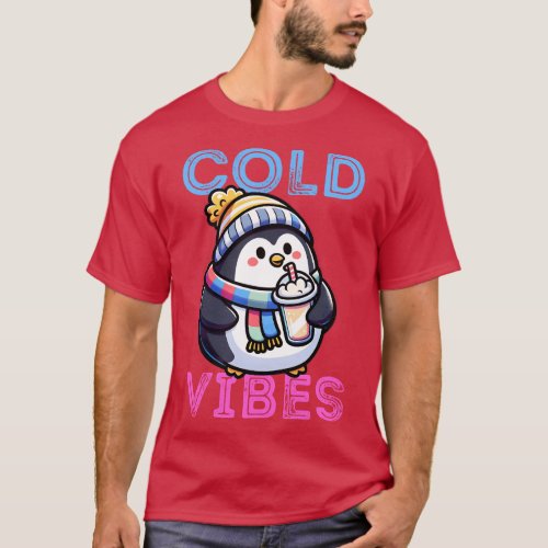 Cold Vibes cute penguin having a milkshake T_Shirt