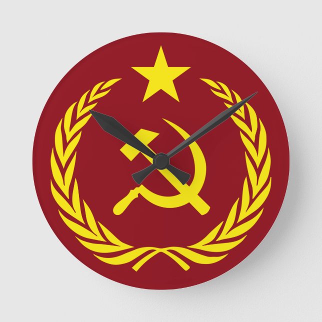 Cold War Communist Flag Round Wall Clock (Front)