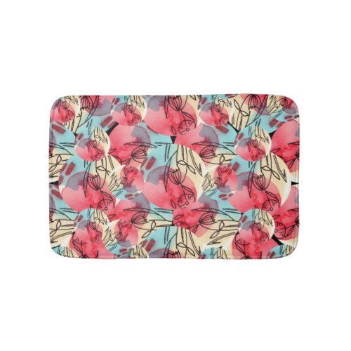 Cold Warm Watercolor Floral Geometric Bath Mat