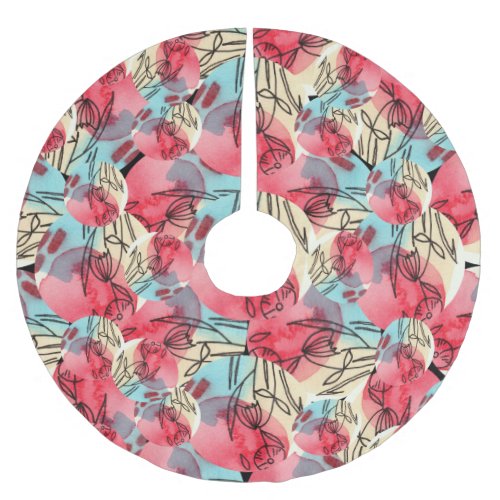 Cold Warm Watercolor Floral Geometric Brushed Polyester Tree Skirt