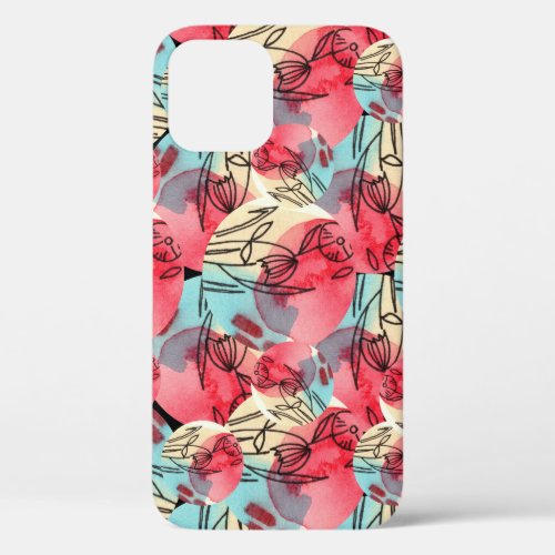 Cold Warm Watercolor Floral Geometric iPhone 12 Case