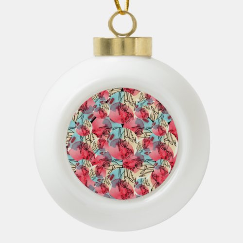 Cold Warm Watercolor Floral Geometric Ceramic Ball Christmas Ornament