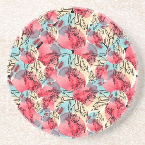Cold Warm Watercolor Floral Geometric Coaster