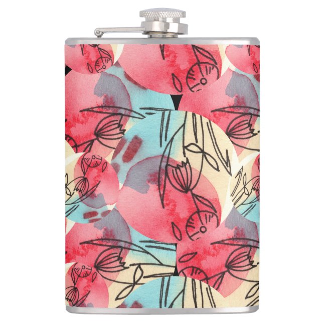 Cold Warm Watercolor Floral Geometric Flask (Front)