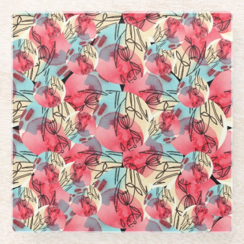 Cold Warm Watercolor Floral Geometric Glass Coaster