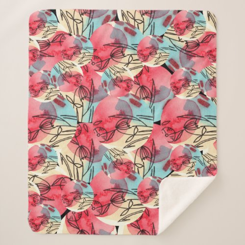 Cold Warm Watercolor Floral Geometric Sherpa Blanket
