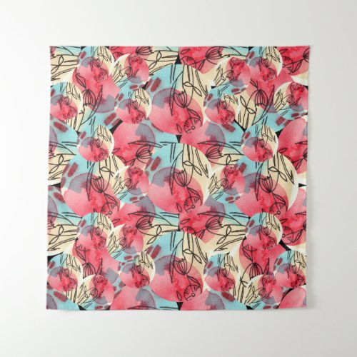 Cold Warm Watercolor Floral Geometric Tapestry