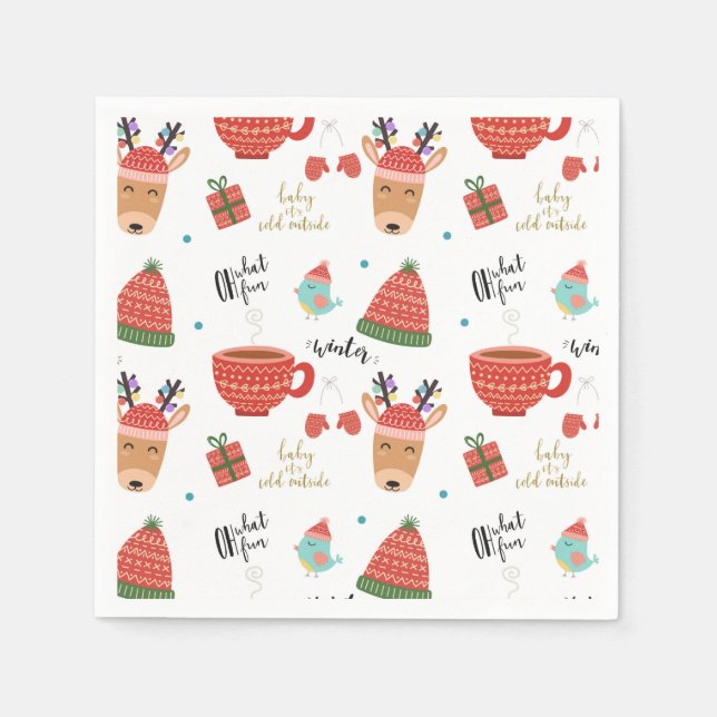 Cold Winter Christmas Rustic Kraft Holiday Party Napkins (Front)