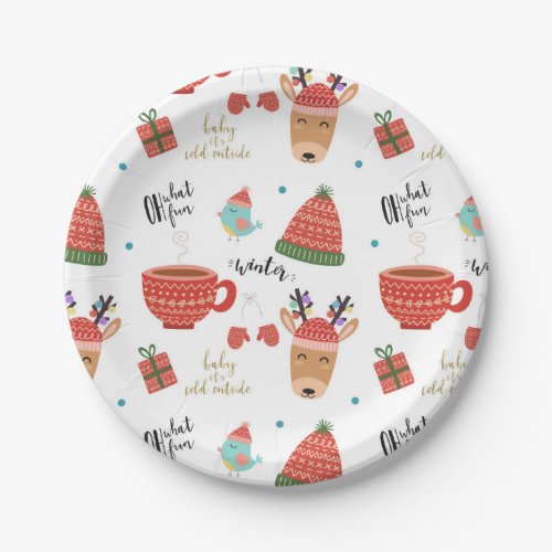 Cold Winter Christmas Rustic Kraft Holiday Party Paper Plates