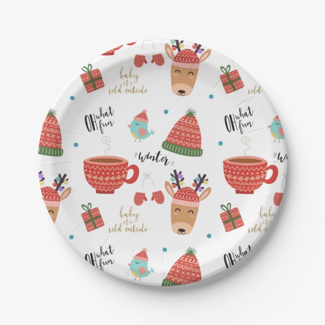 Cold Winter Christmas Rustic Kraft Holiday Party Paper Plates (Front)