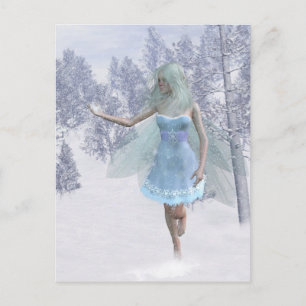 Cold Winter Fairy Catching Snowflakes Postcard