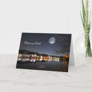 Cold Winter Night Boathouse Row Peace on Earth Holiday Card
