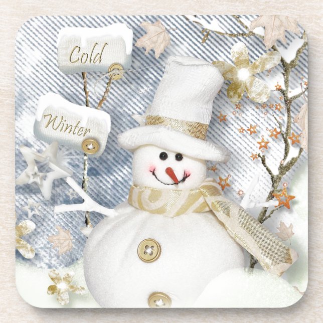 Cold Winter Snowman Beverage Coaster (Front)