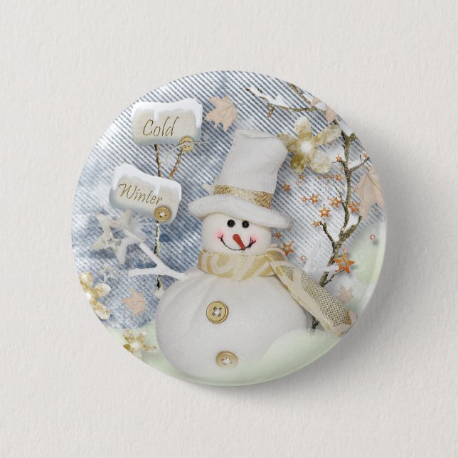 Cold Winter Snowman Button (Front)