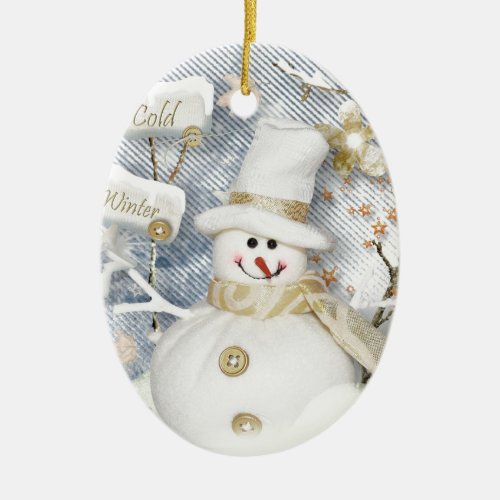 Cold Winter Snowman Ceramic Ornament