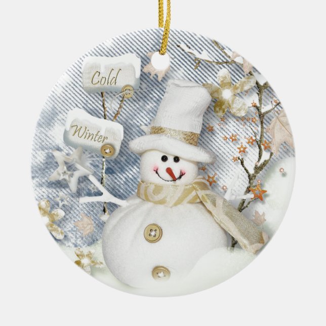 Cold Winter Snowman Ceramic Ornament (Front)