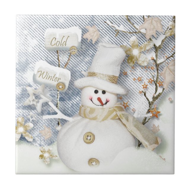 Cold Winter Snowman Ceramic Tile (Front)
