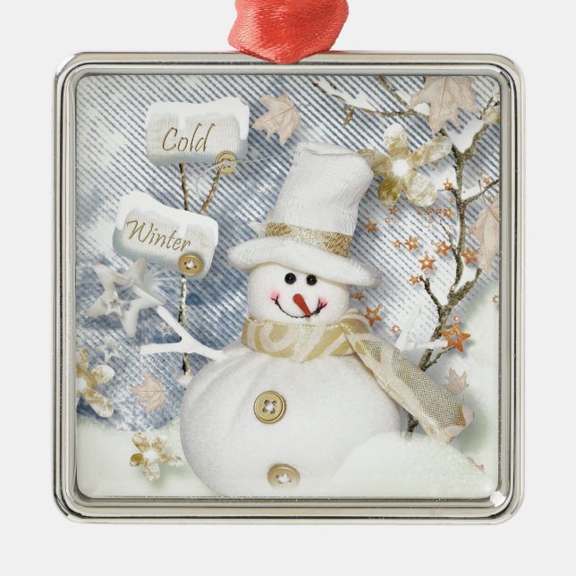 Cold Winter Snowman Metal Ornament (Front)