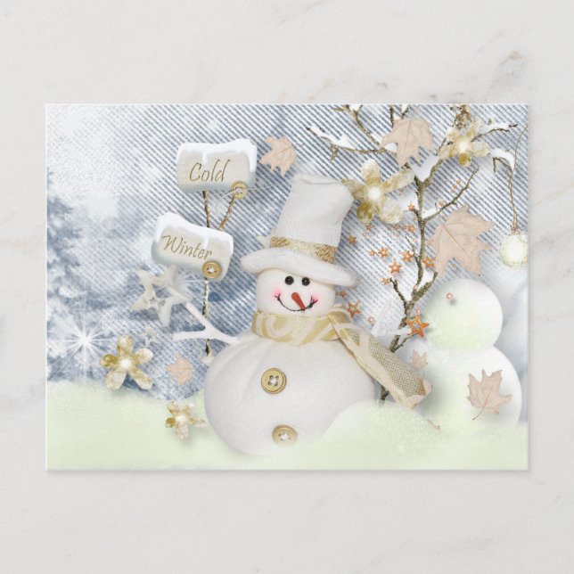 Cold Winter Snowman Postcard (Front)