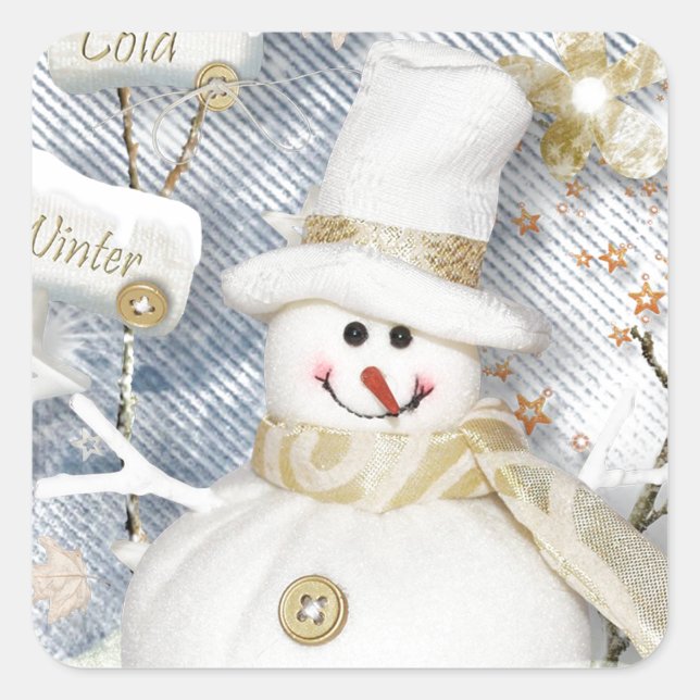 Cold Winter Snowman Square Sticker (Front)