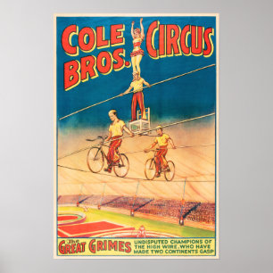 COLE BROTHERS CIRCUS Aerial Acrobats Vintage Show Poster