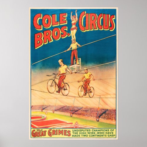 COLE BROTHERS CIRCUS Aerial Acrobats Vintage Show Poster