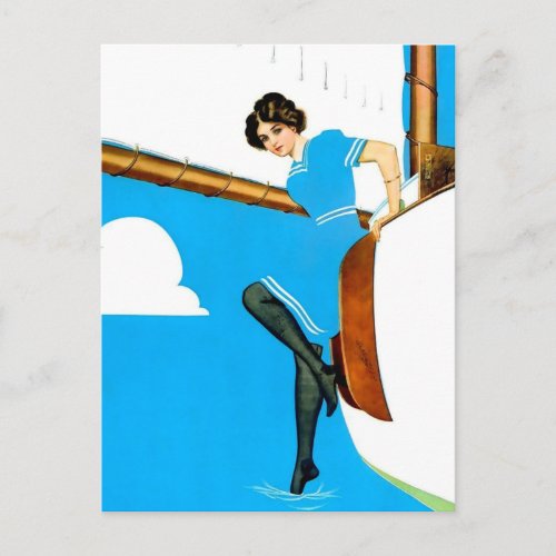 Coles Phillips Fadeaway Girl Art Blue Sailing Postcard
