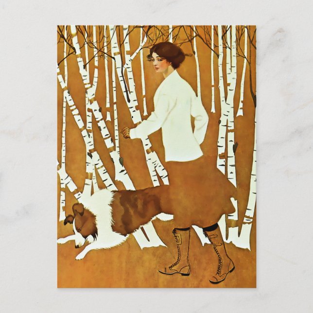 Coles Phillips ‘Fadeaway Girl’ Autumn Walk Cover Postcard (Front)