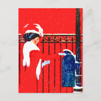 Coles Phillips Fadeaway Girl - White Christmas Holiday Postcard