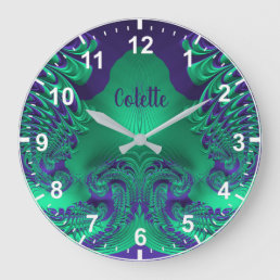 COLETTE ~ WOW! Fractal Pattern Green and Purple ~ Large Clock
