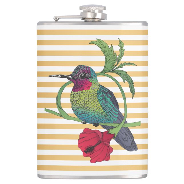 Colibri Bird Gold Stripes Illustration Flask (Front)