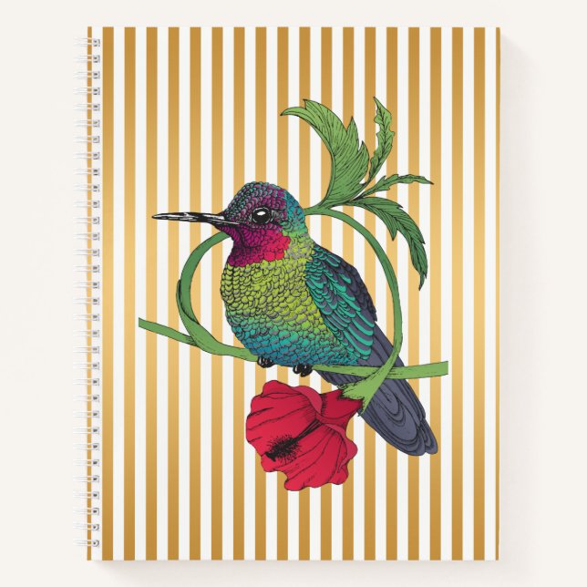 Colibri Bird Gold Stripes Spiral Notebook (Front)
