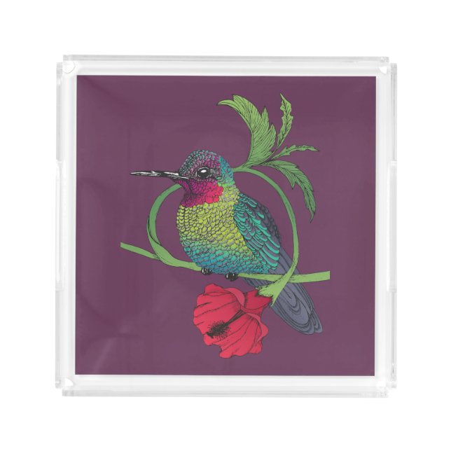Colibri Bird Illustration Acrylic Tray (Front)