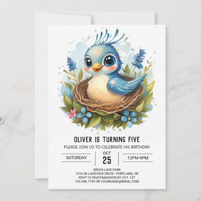 Colibri Chic Whimsical Bird Birthday Invitation (Front)