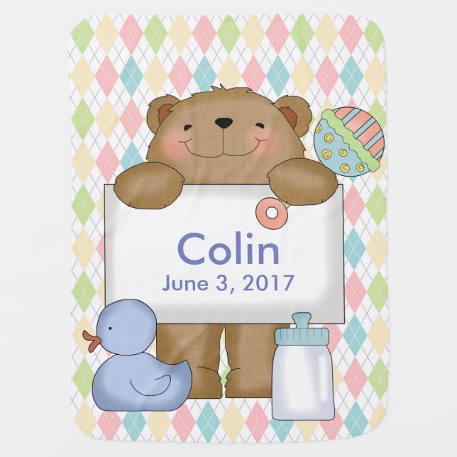 Colin's Good News Bear Personalized Gifts Stroller Blanket (Front)