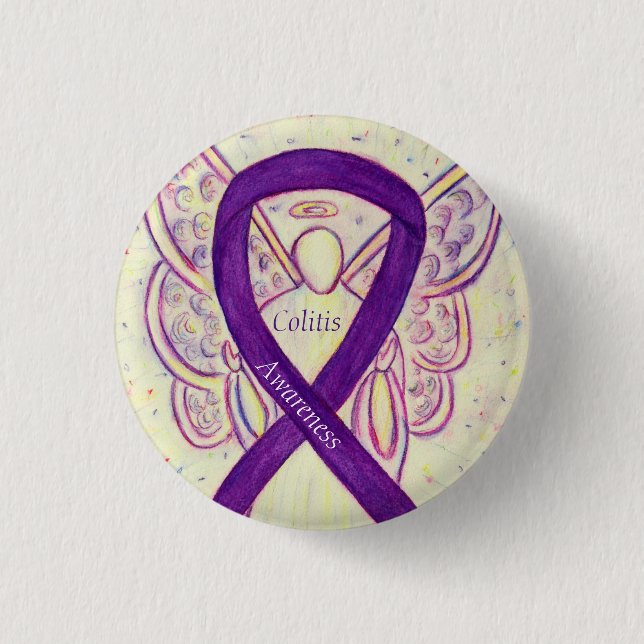 Colitis Awareness Angel Purple Ribbon Custom Pin (Front)