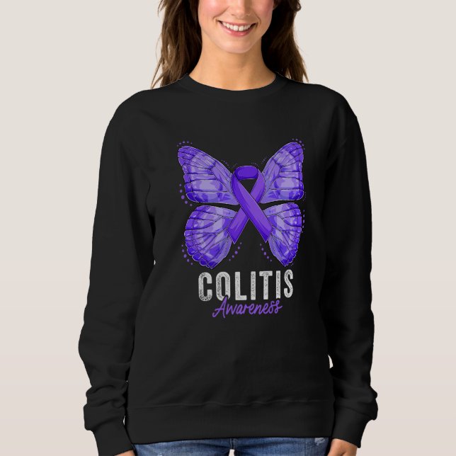 Colitis Awareness Month Butterfly Purple Ribbon Pr Sweatshirt (Front)