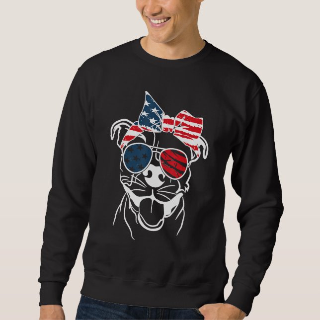 Coll Patriot Pitbull dog With Glasses 4TH OF JULY Sweatshirt (Front)