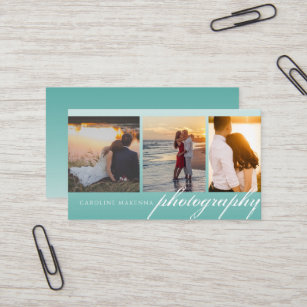 Collage 3-photo Teal Green Blue Ombre Photography Business Card