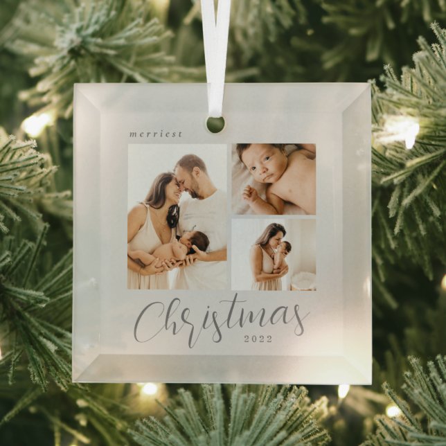 Collage 3 Photos Editable Color Christmas Ornament (Insitu)