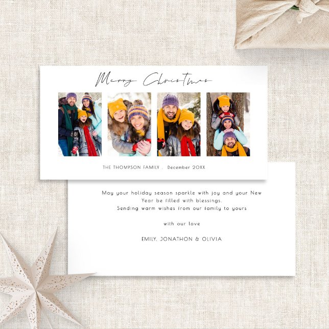 Collage 4 Pictures Photo Strip Merry Christmas Holiday Card (Back and front view)