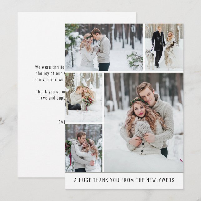 Collage 5 photo Newlyweds Wedding Thank you Card (Front/Back)